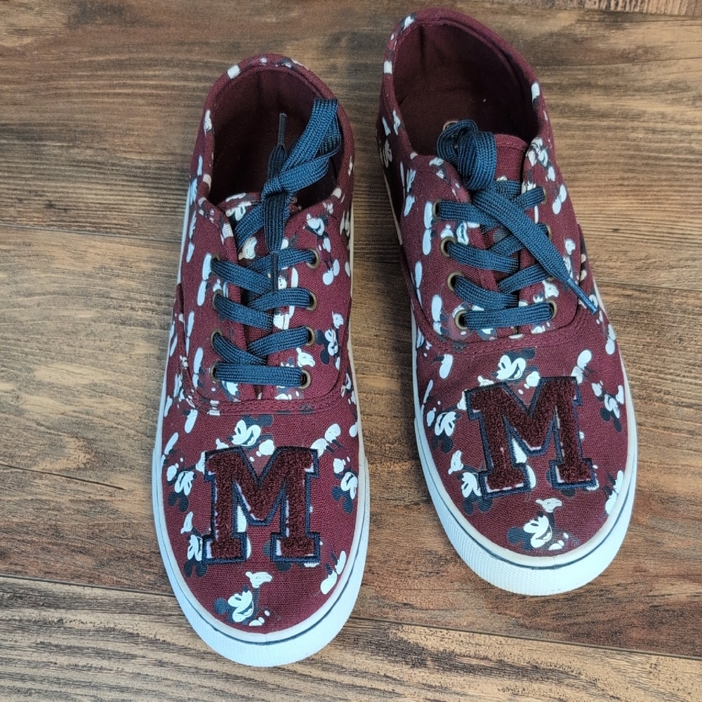 Disney Mickey Mouse Logo Burgandy Canvas Lace Up Embroidered Sneakers 11